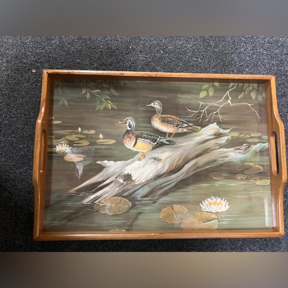 Vintage Maynard Reece Art wooden serving cabin hunter large Tray-PondDuck - Picture 4 of 7